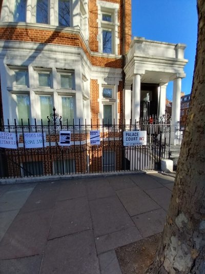 Posters in front of Russian Embassy, London